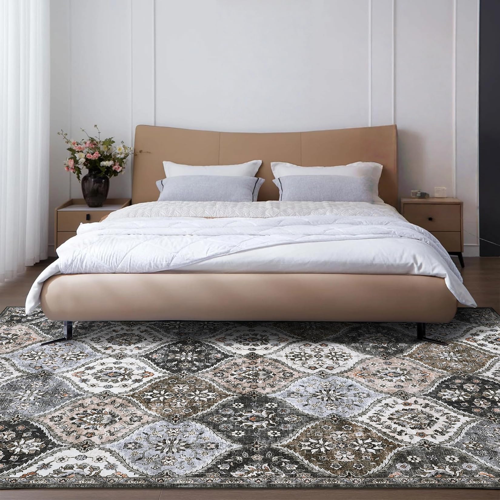 Tappeti vintage lavabili Garvee 120x170cm, pieghevoli, a pelo corto, per interni, per soggiorno, ufficio, cameretta dei bambini, grigio marrone