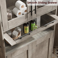 Mobiletto da bagno Garvee, alto e stretto, 170 cm, con 2 ante e 1 cassetto, grigio, ripiani regolabili, salvaspazio per bagno, corridoio e soggiorno
