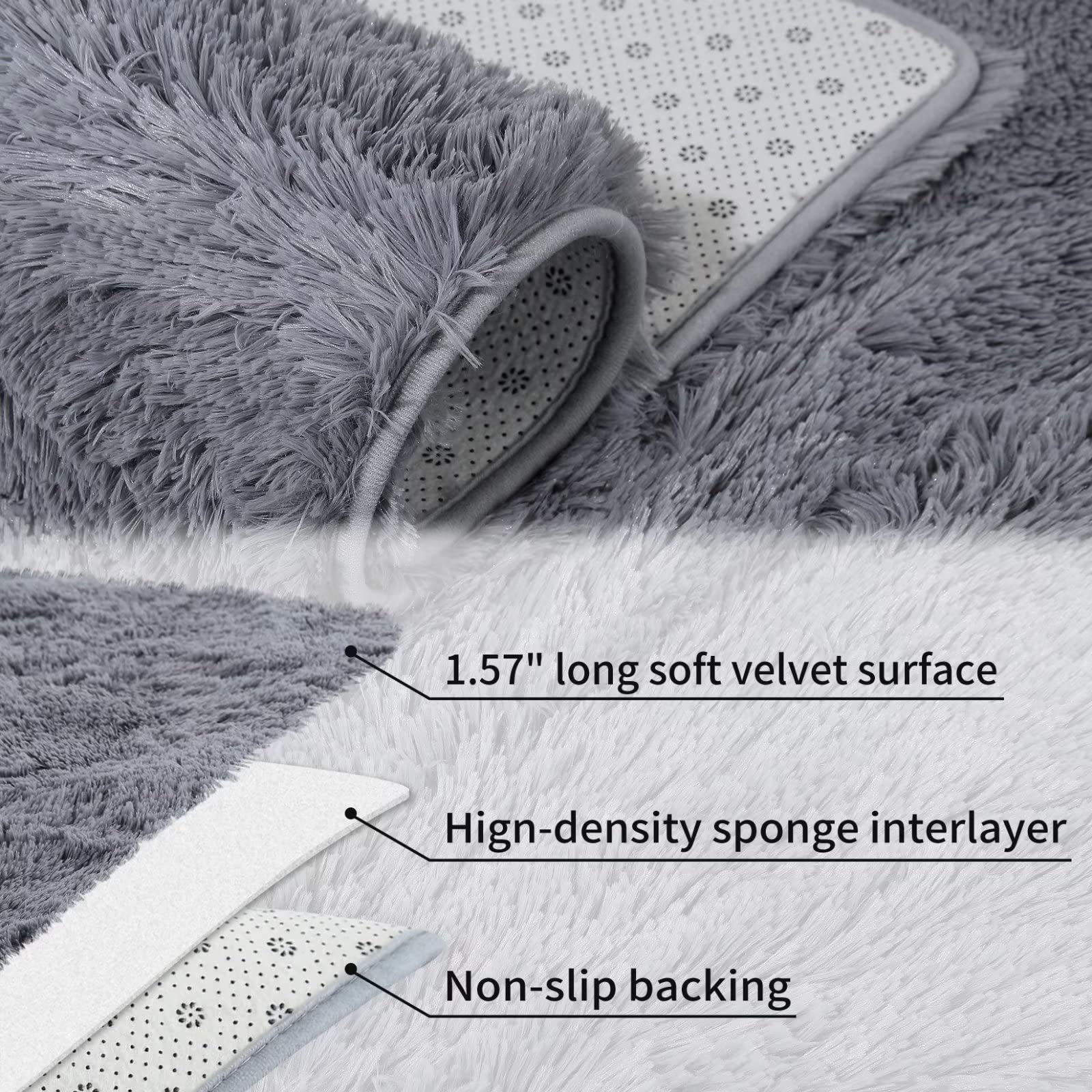 Tappeto rotondo Garvee Fluffy da 2'7,5" per la cameretta dei bambini, morbido pelo lungo da 1,5" in velluto antiscivolo grigio