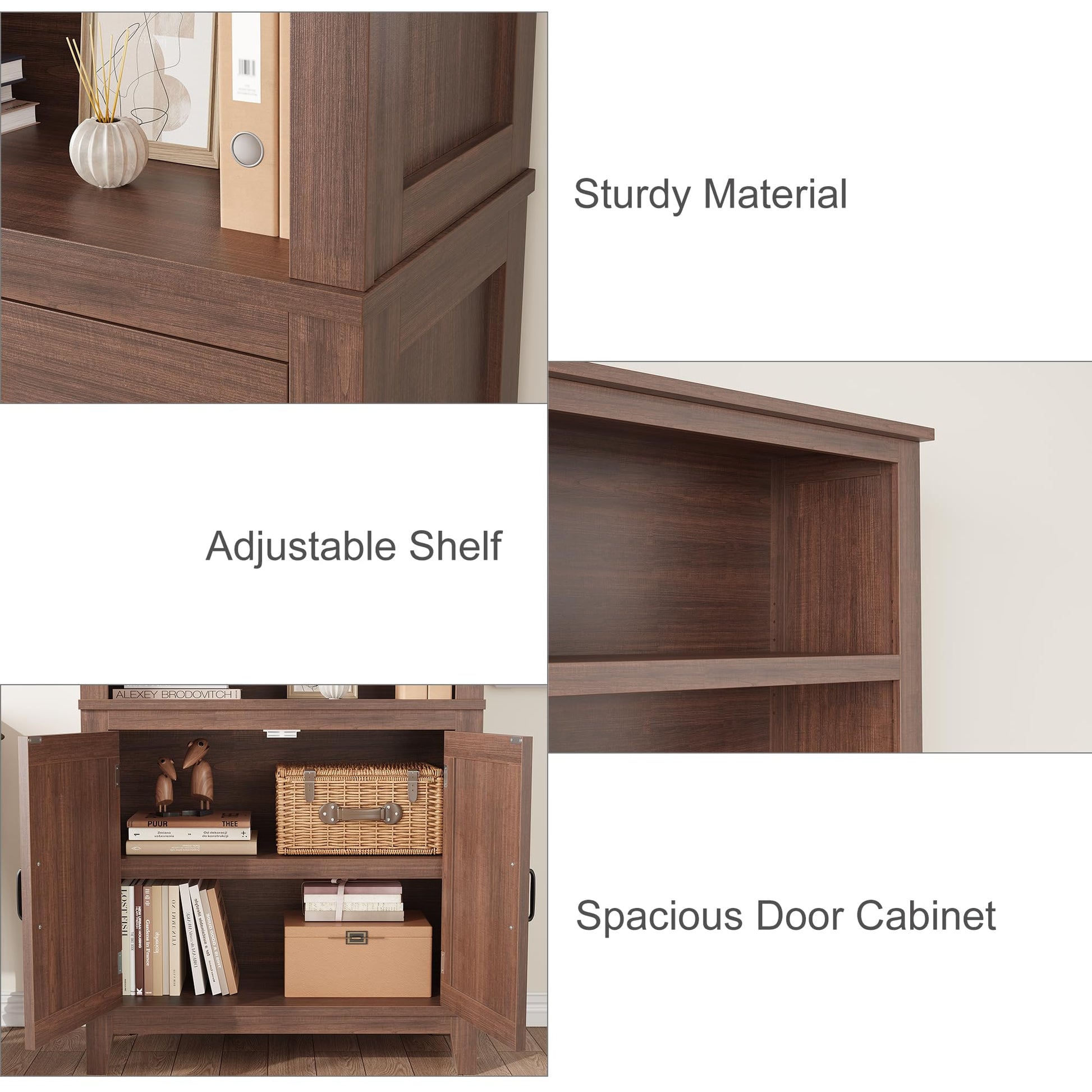 Libreria Garvee Farmhouse da 71" con ante, 5 ripiani, robusto legno MDF, venature del legno retrò, libreria per soggiorno e ufficio