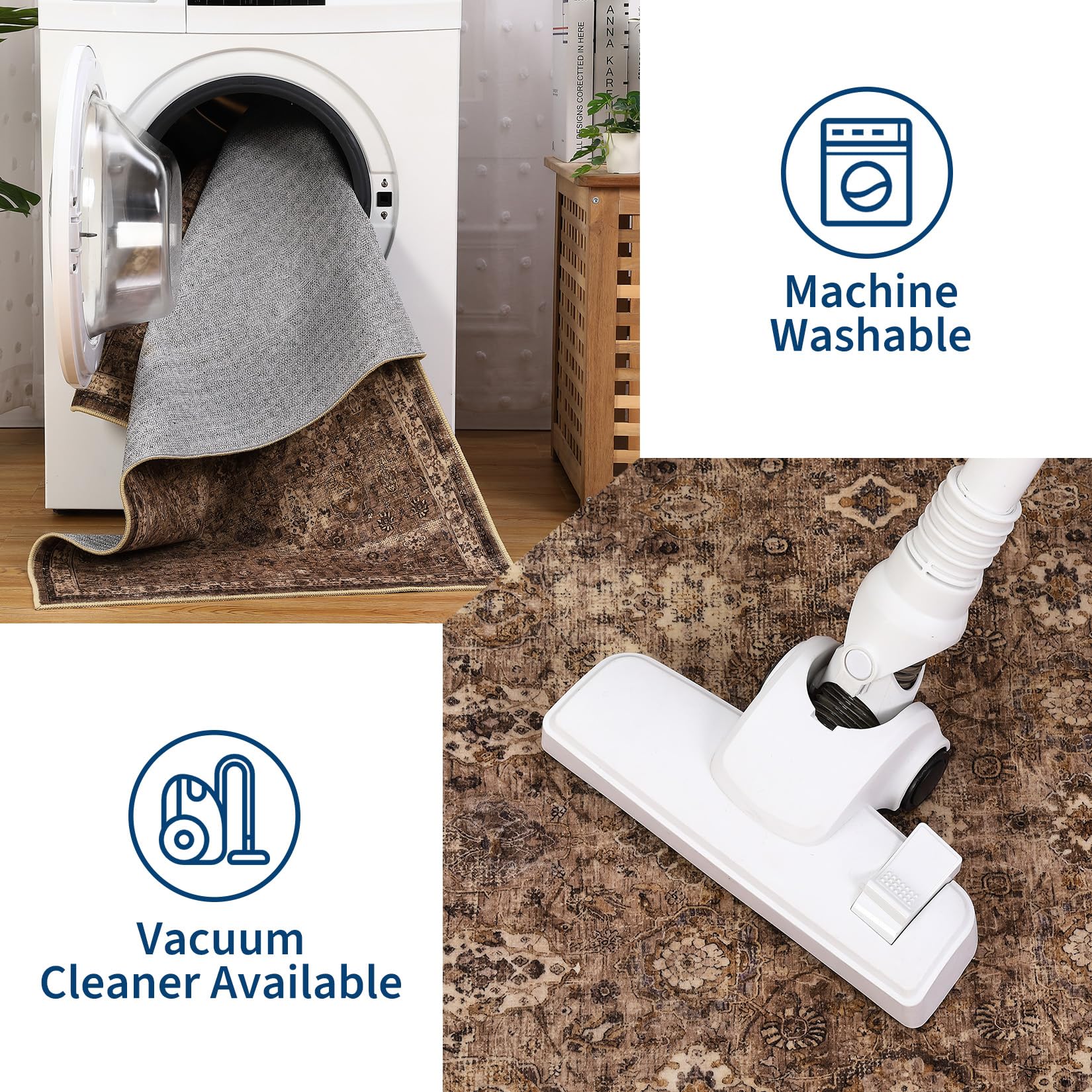 Tappeto Garvee Boho, Soggiorno, Grande, Vintage, Lavabile, Pelo Corto, Antiscivolo, Marrone Rossastro, 160x230 cm