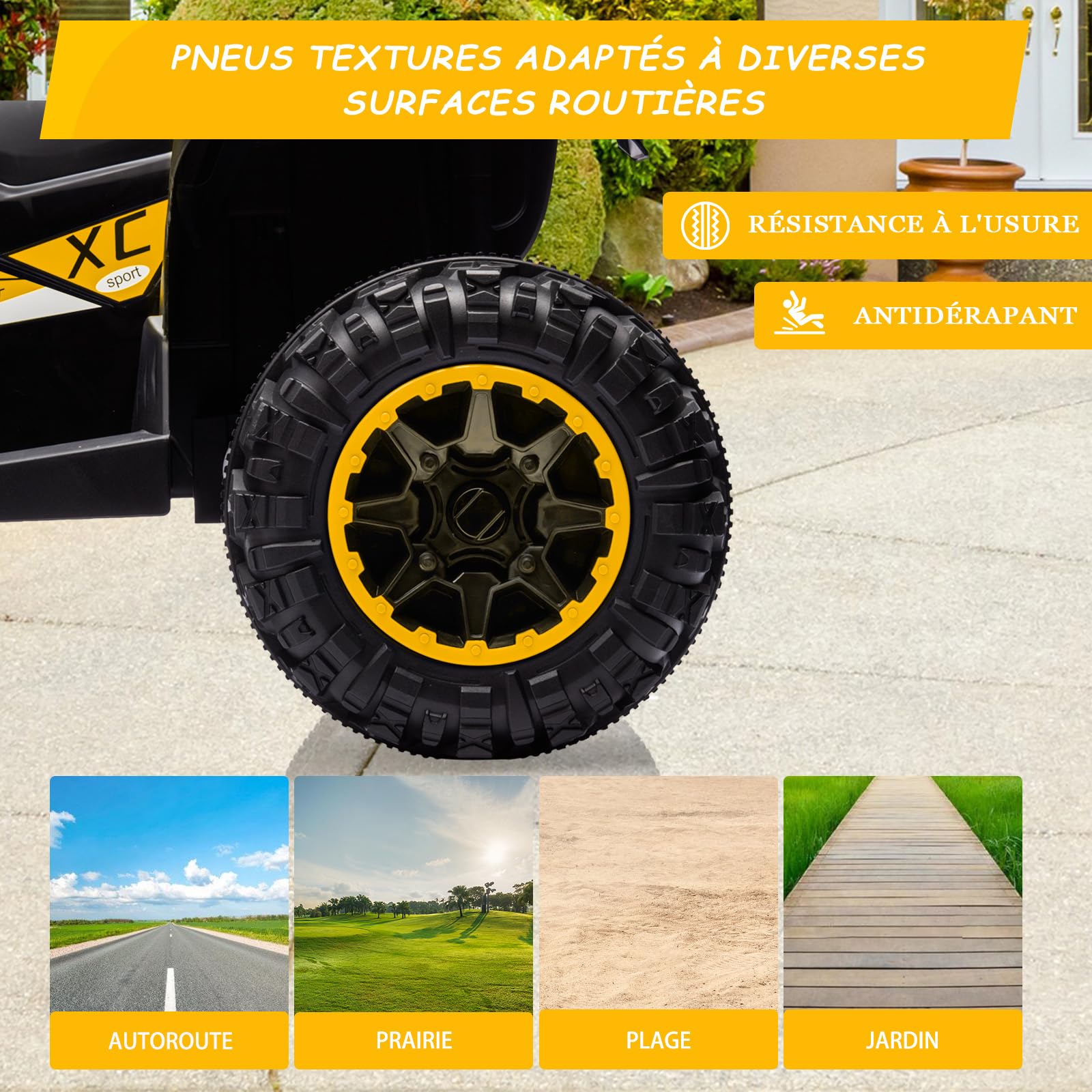 Garvee Kids Quad Giallo 83x53x56cm LED Musica Telecomando – Quad elettrico per bambini dai 3 anni in su con illuminazione e telecomando per genitori per giardino e parco giochi.