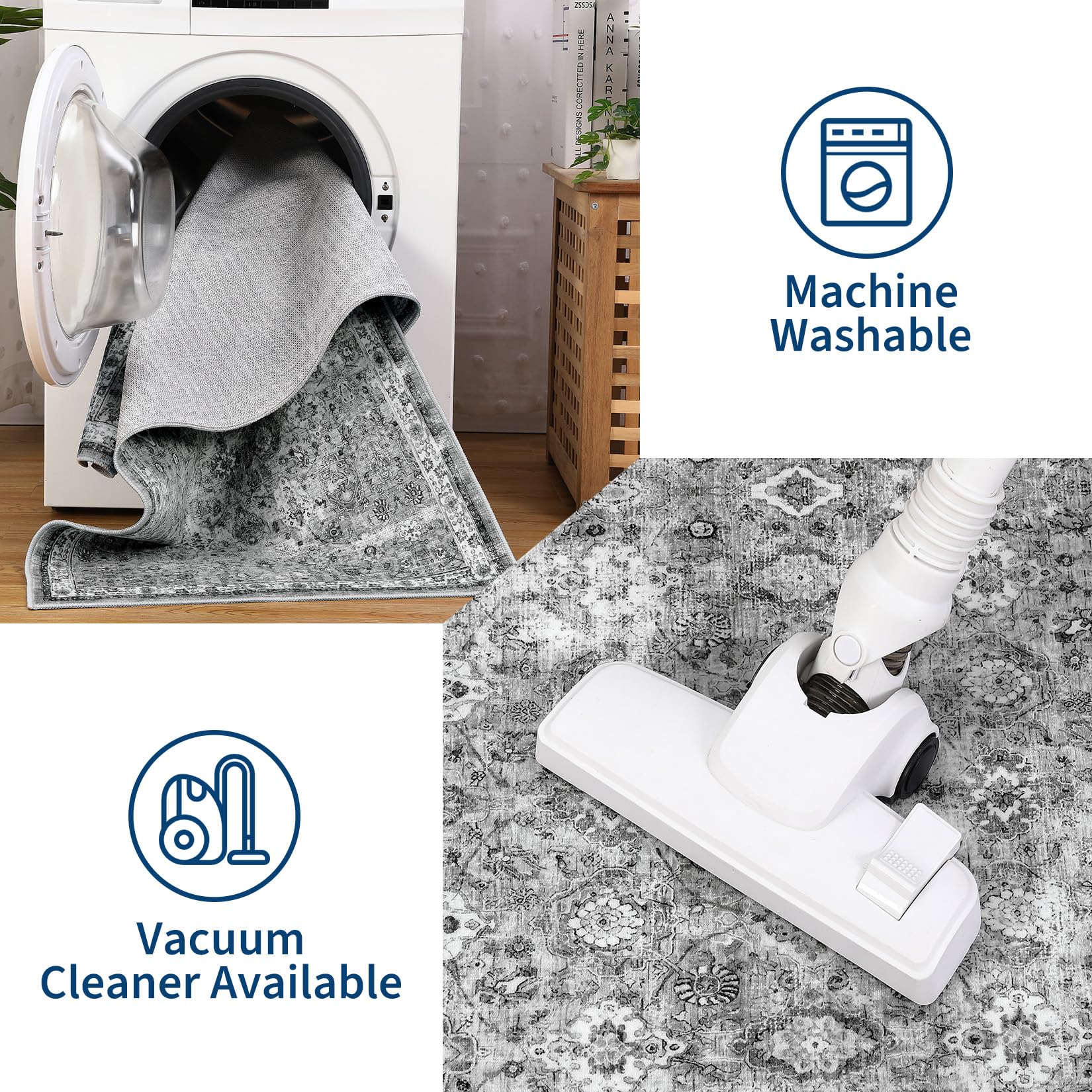 Tappeto Garvee Boho per soggiorno, grande, vintage, lavabile, a pelo corto, antiscivolo, grigio 160x230 cm