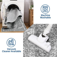 Tappeto antiscivolo a pelo corto Garvee Boho per cucina, corridoio, camera da letto, soggiorno, 80x150 cm, grigio vintage