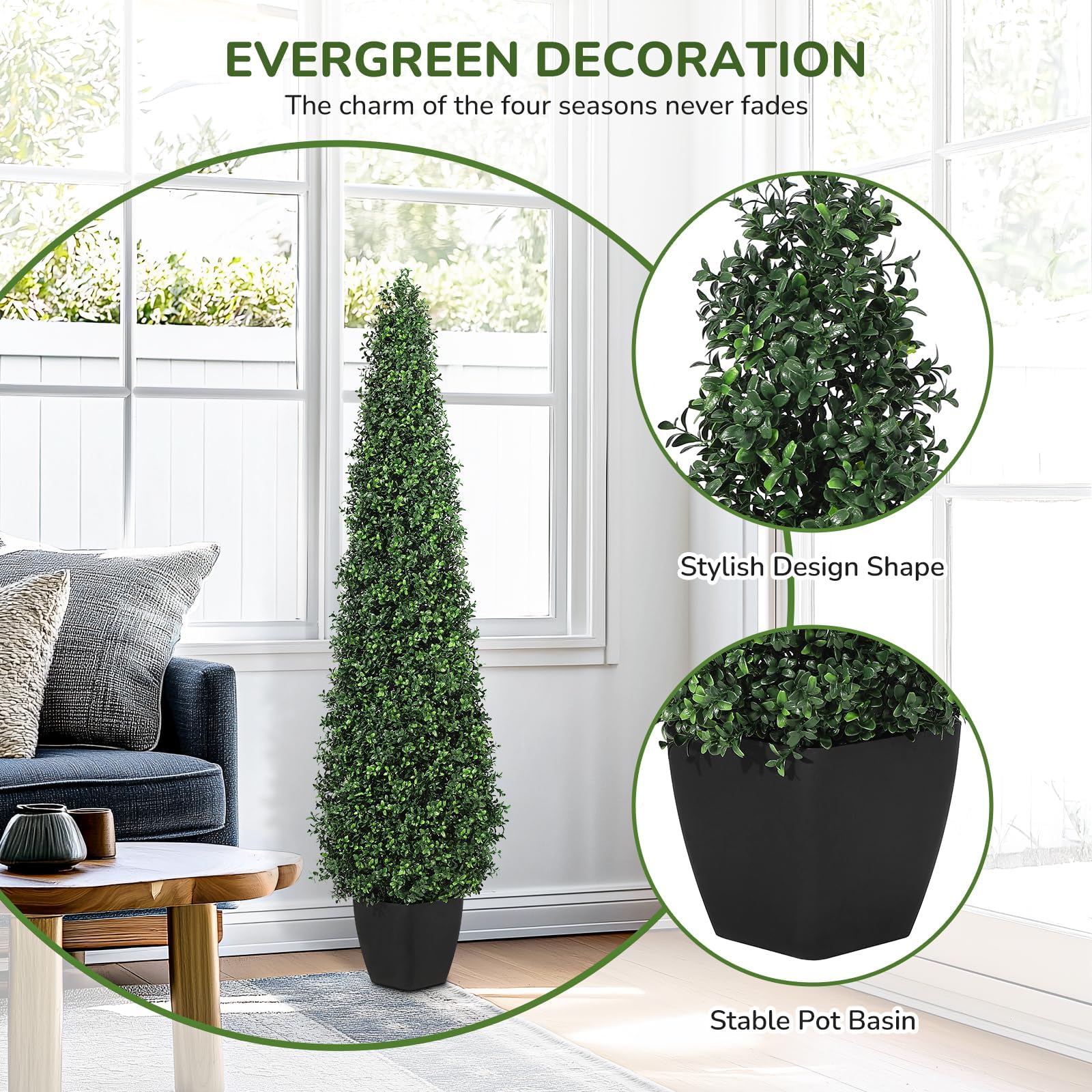 Garvee 4FT Artificiale Bosso Topiario con Vasi Resistenti per Uso Interno ed Esterno, Decorativo per Patio e Ingresso, Verde