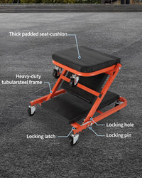 Sedile Garvee Z-Creeper da 36" con ruote, sedile da officina pieghevole 2 in 1, telaio in acciaio, ergonomico, pieghevole, capacità di carico di 330 libbre, nero, per riparazione auto
