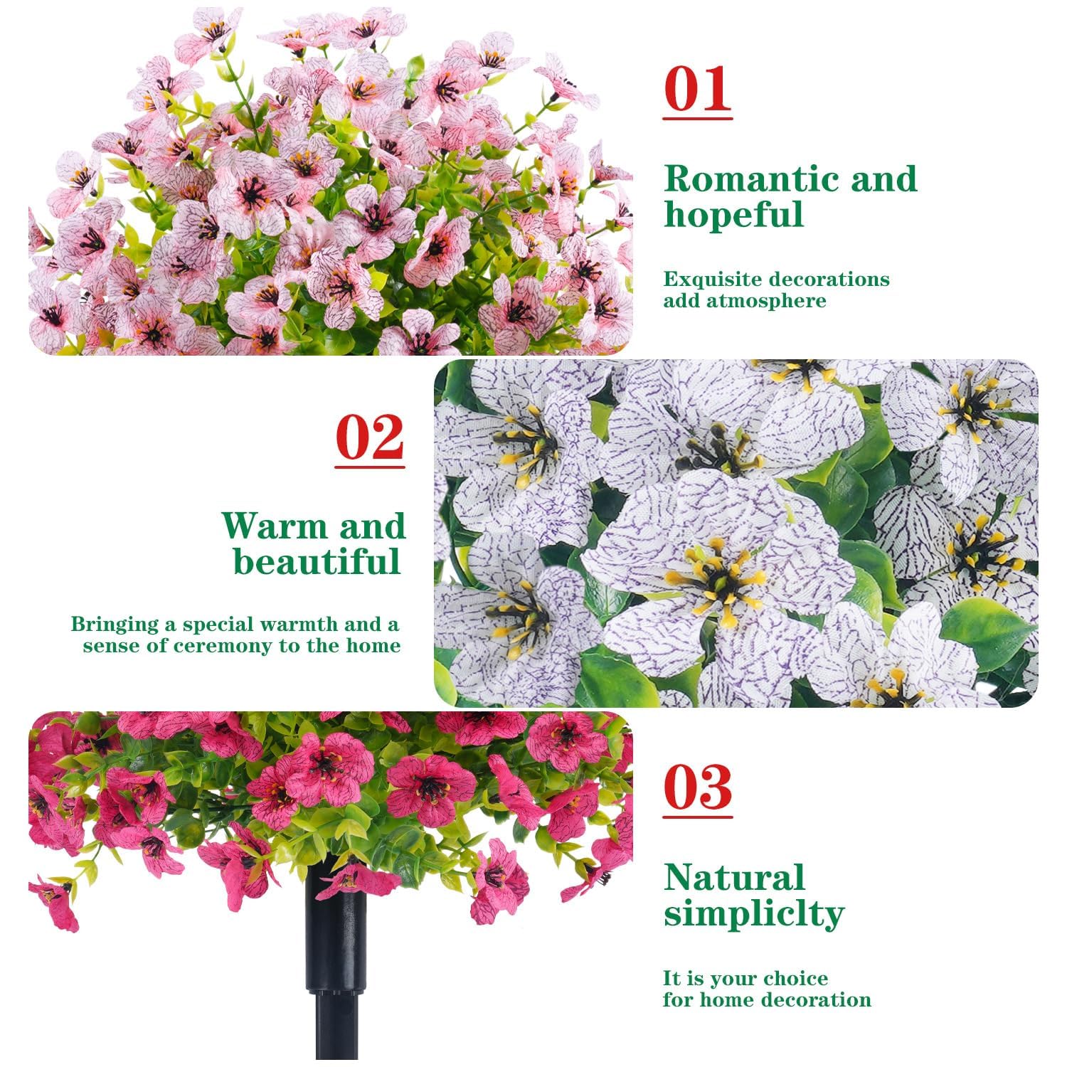Garvee Fiori Artificiali Set da 2 Pezzi con Picchetti per Giardino e Terrazza, Rosa, Resistenti ai Raggi UV, Realistici, Facili da Curare