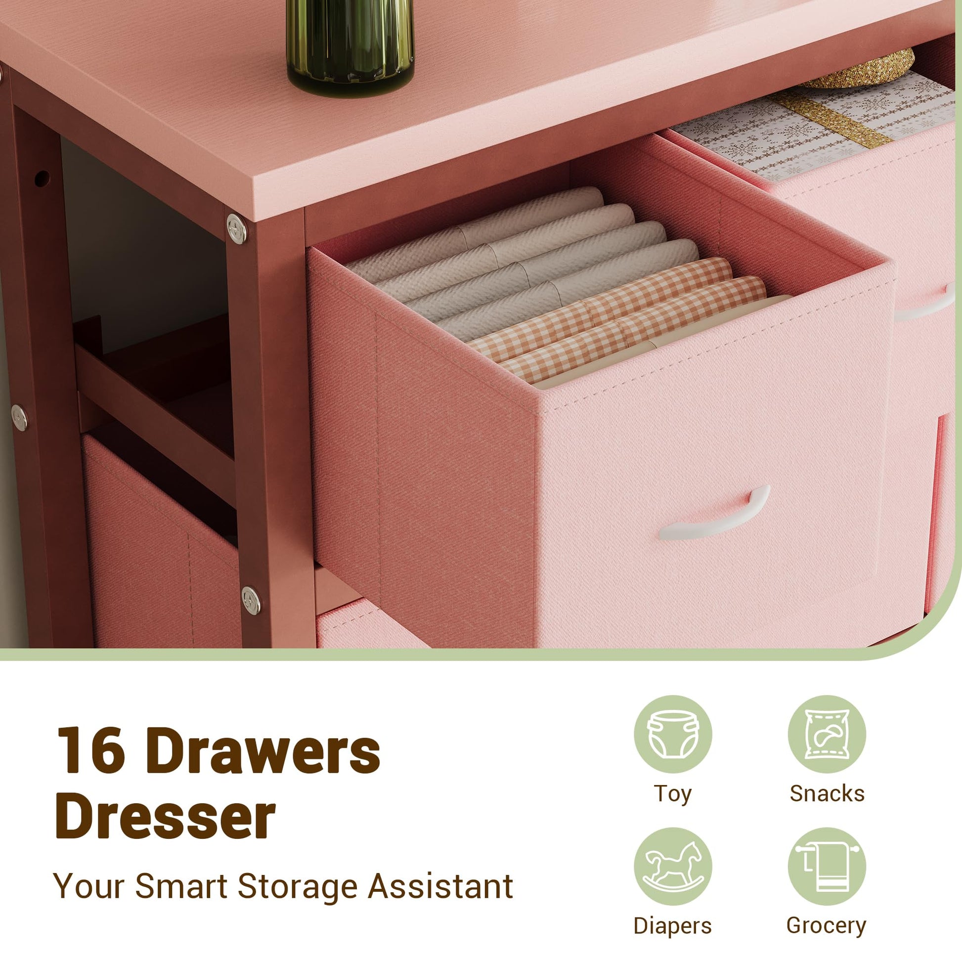 Cassettiera GARVEE con 16 cassetti in tessuto, cassettiera in tessuto per camera da letto, credenza con cassetti in tessuto, cassettiera per cucina, ufficio, corridoio, soggiorno, corridoio, cameretta dei bambini