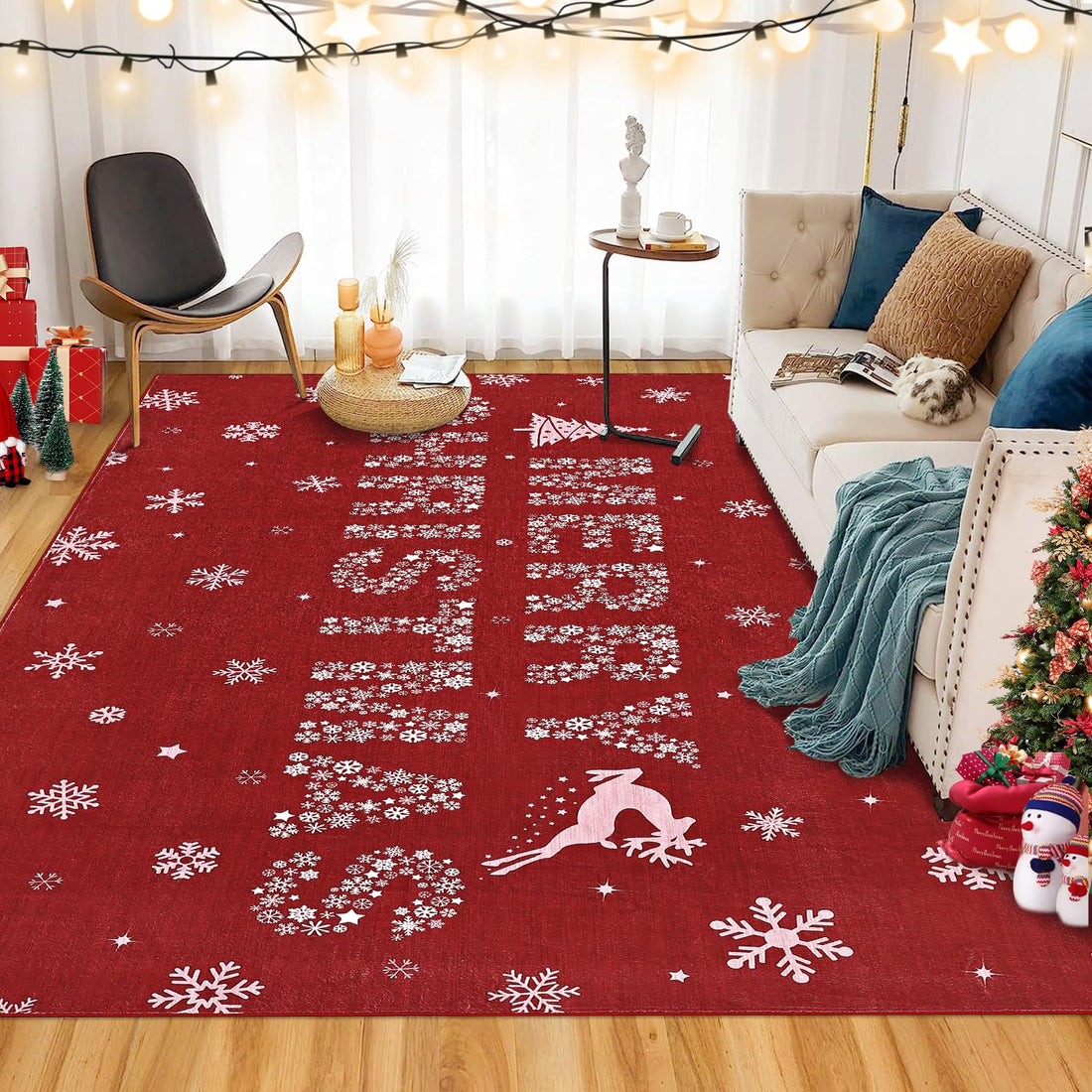 Tappeto per soggiorno Garvee Red Elk, lavabile, antiscivolo, decorazione natalizia per camera da letto, cucina, sala da pranzo, ufficio, 200x290 cm, rosso