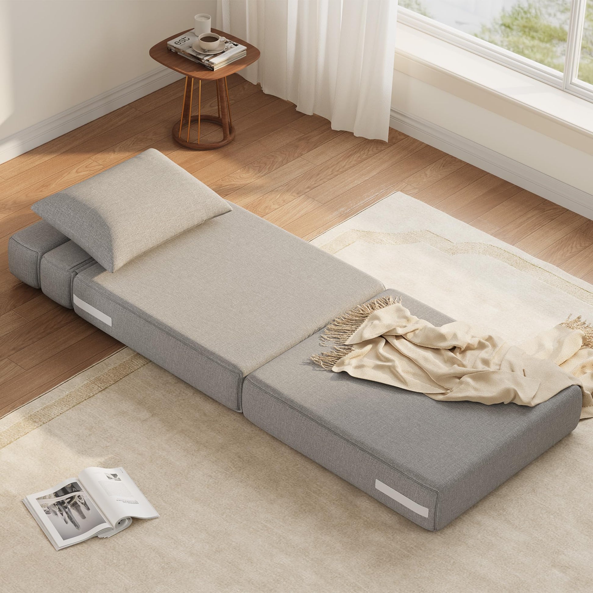 Divano letto pieghevole Garvee, memory foam, tessuto di lino, versatile e salvaspazio, per soggiorno e ufficio, 78"L x 26,3"W x 6,3"H, beige