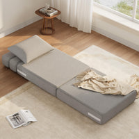 Divano letto pieghevole Garvee, memory foam, tessuto di lino, versatile e salvaspazio, per soggiorno e ufficio, 78"L x 26,3"W x 6,3"H, beige