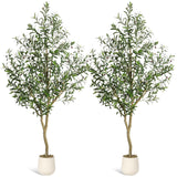 Garvee Alberi di Ulivo Artificiali Indoor 7 ft - Rami Regolabili - Tronco in Legno Naturale - Vasi Bianchi Resistenti - Decorazione Casa Ufficio Verde