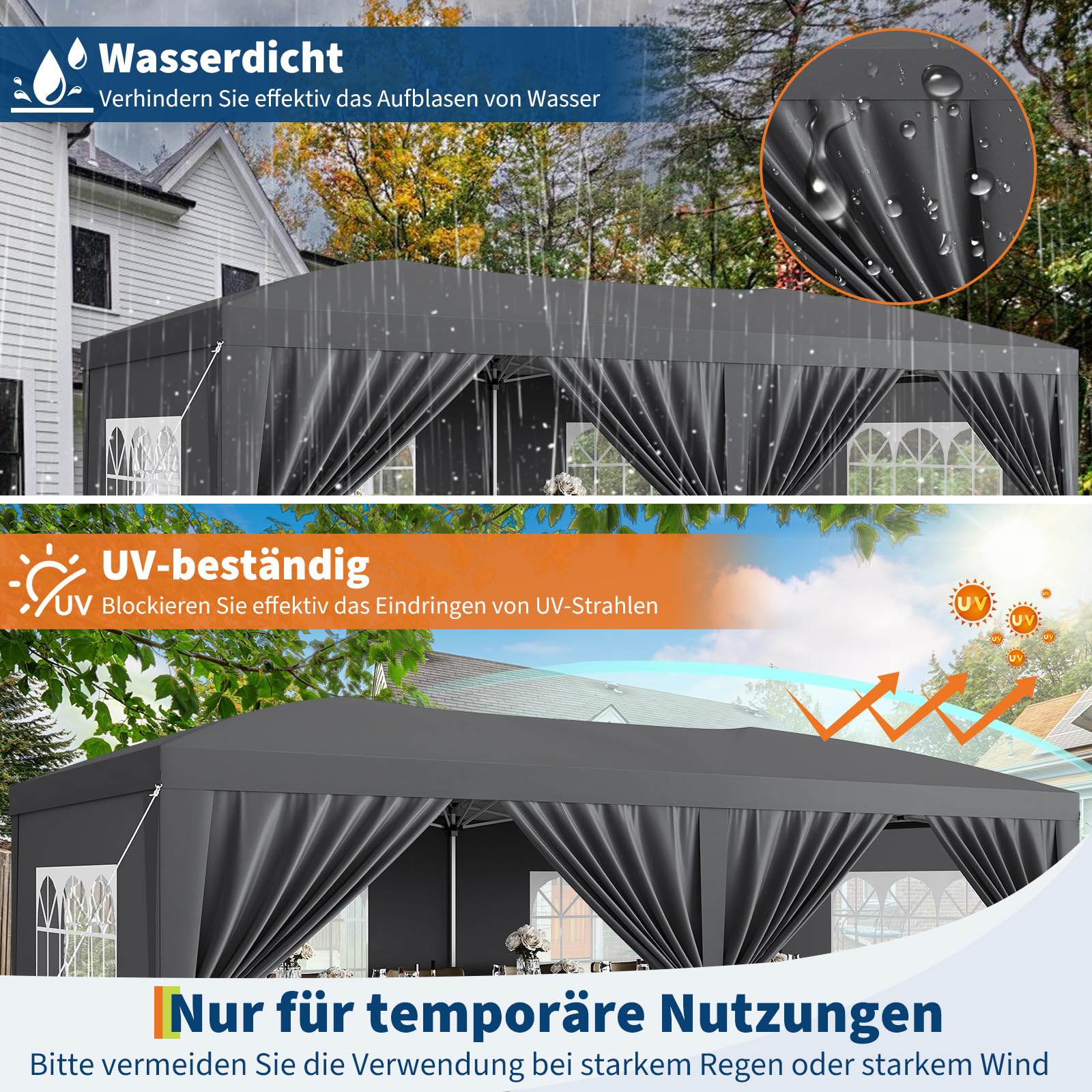 Gazebo 3x6 m pop-up Garvee Heavy Duty tenda a baldacchino con 6 pannelli laterali rimovibili per feste ed eventi all'aperto, regolabile, nera