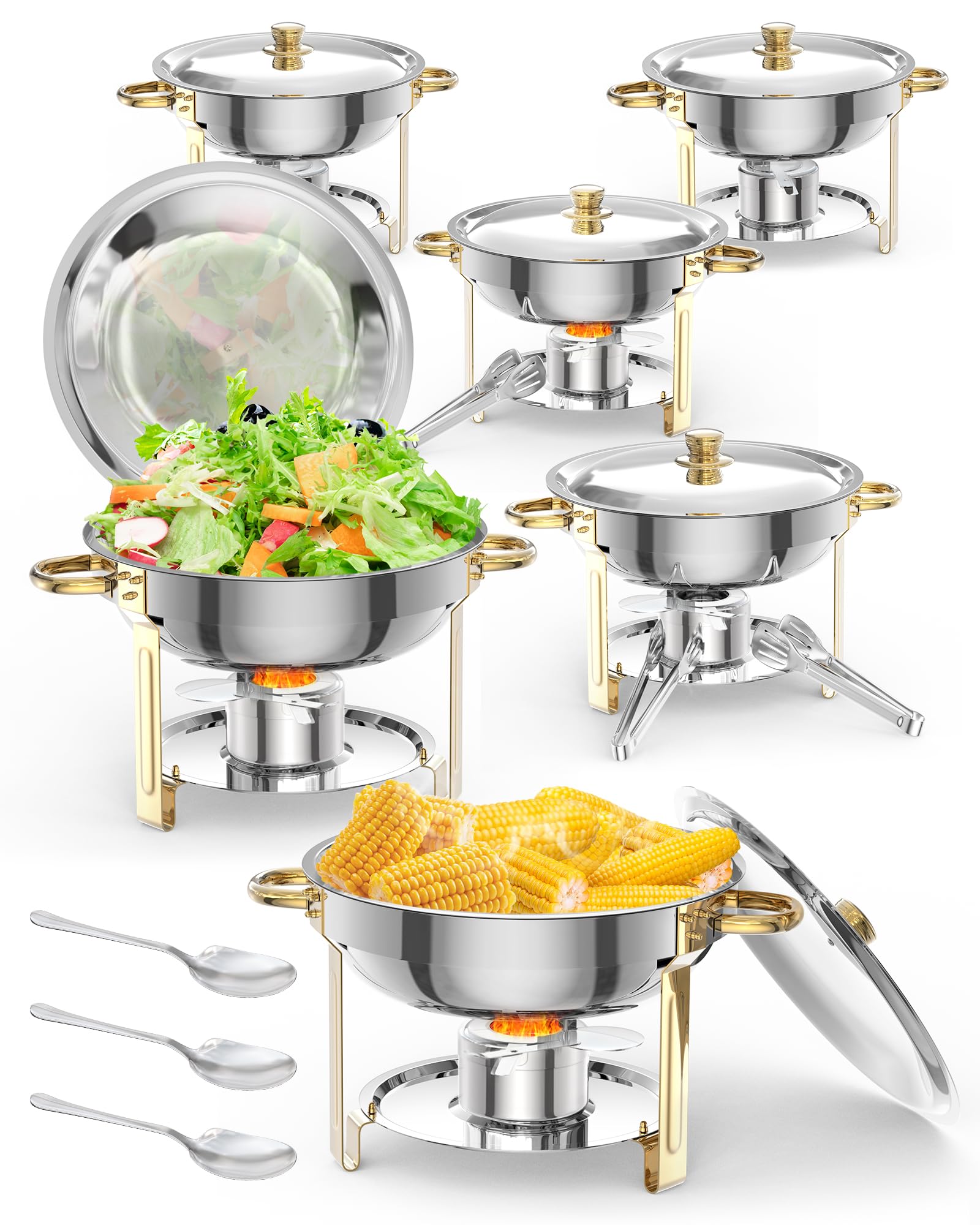Garvee 5QT Set da 6 pezzi in acciaio inox Chafing Dish Buffet con coperchio e supporto per catering e matrimoni, impilabile, argento