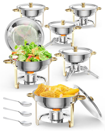 Garvee 5QT Set da 6 pezzi in acciaio inox Chafing Dish Buffet con coperchio e supporto per catering e matrimoni, impilabile, argento