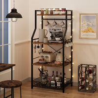 Garvee Kitchen Baker's Rack con supporto per microonde, grande cestello in filo metallico, 4 ripiani, robusto MDF e acciaio, 8 ganci, marrone rustico, per cucina e bar