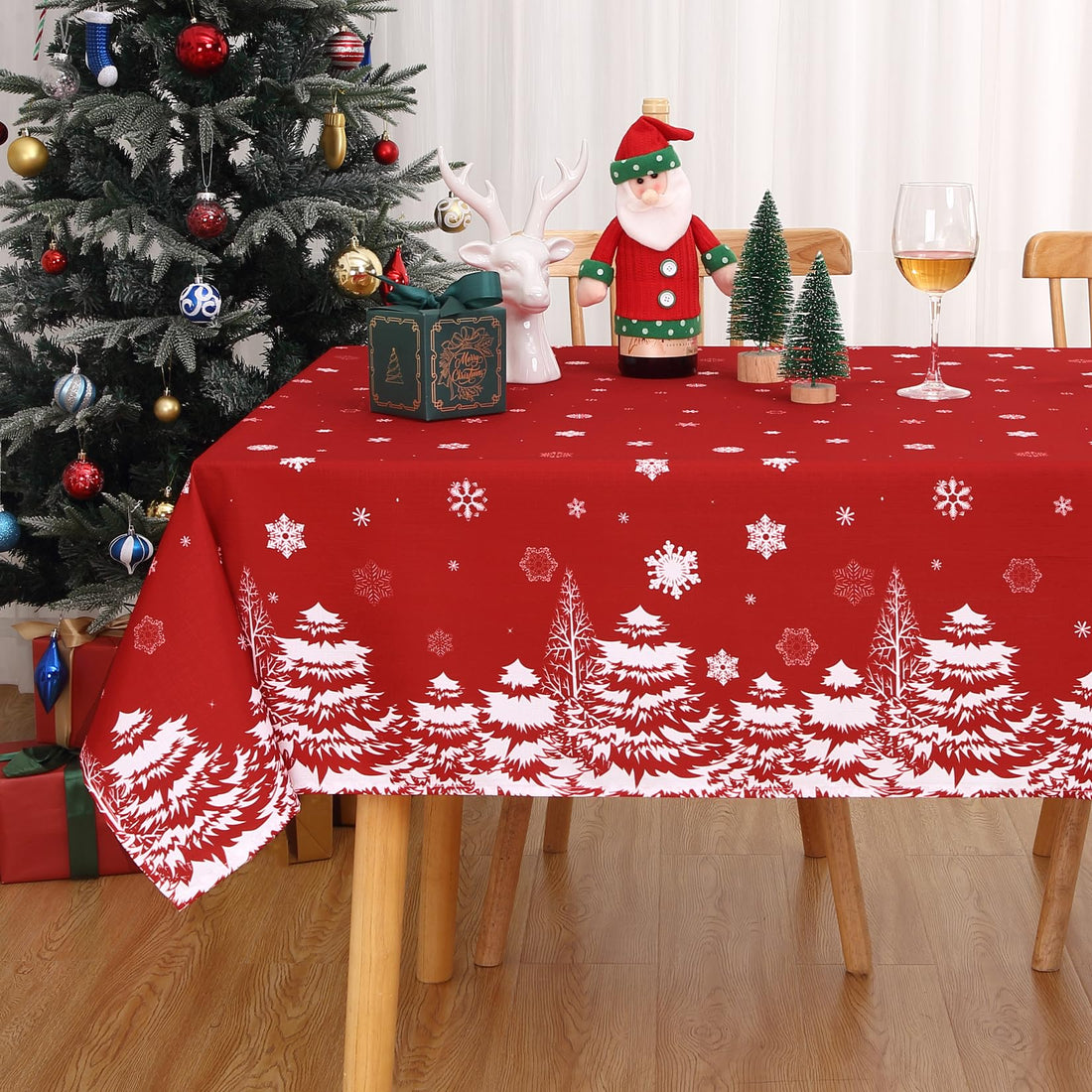Garvee Nappe De Noël Tovaglia Rettangolare Rossa con Motivo Fiocchi di Neve 137x200 cm Decorazione Natalizia