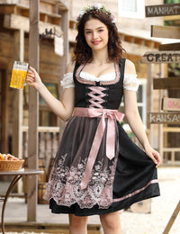 Garvee Dirndl, abito tradizionale midi da donna, set completo da 3 pezzi per l'Oktoberfest e le feste popolari, taglie 34-48, nero, 44