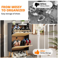 Scarpiera Garvee per corridoio con organizer in rattan, cassetto ribaltabile, ventilata, compatta, 38,66''x23,62''x9,25'', MDF, colore naturale