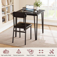 Set da pranzo Garvee per 2 persone con sedie imbottite, piano in MDF, struttura in metallo robusto, nero, salvaspazio per stanze piccole