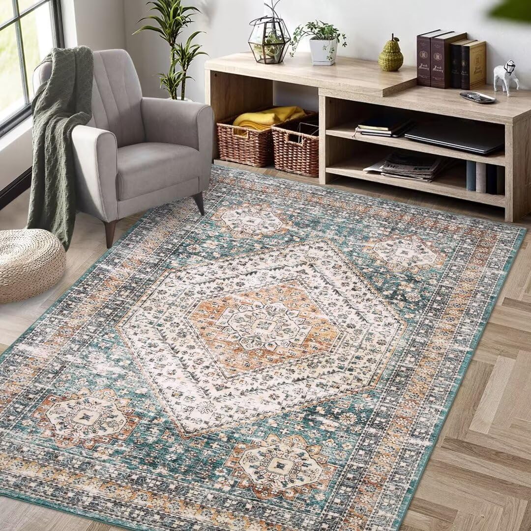Tappeto antiscivolo lavabile Garvee per soggiorno e camera da letto, 120x170 cm, blu-verde
