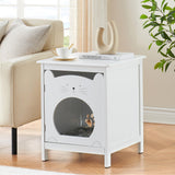 Garvee - Lettiera per gatti con porta, ventilazione, tappetino morbido, tavolino laterale, mobile in legno, bianco, salvaspazio, adatta per camere da letto - Bianco