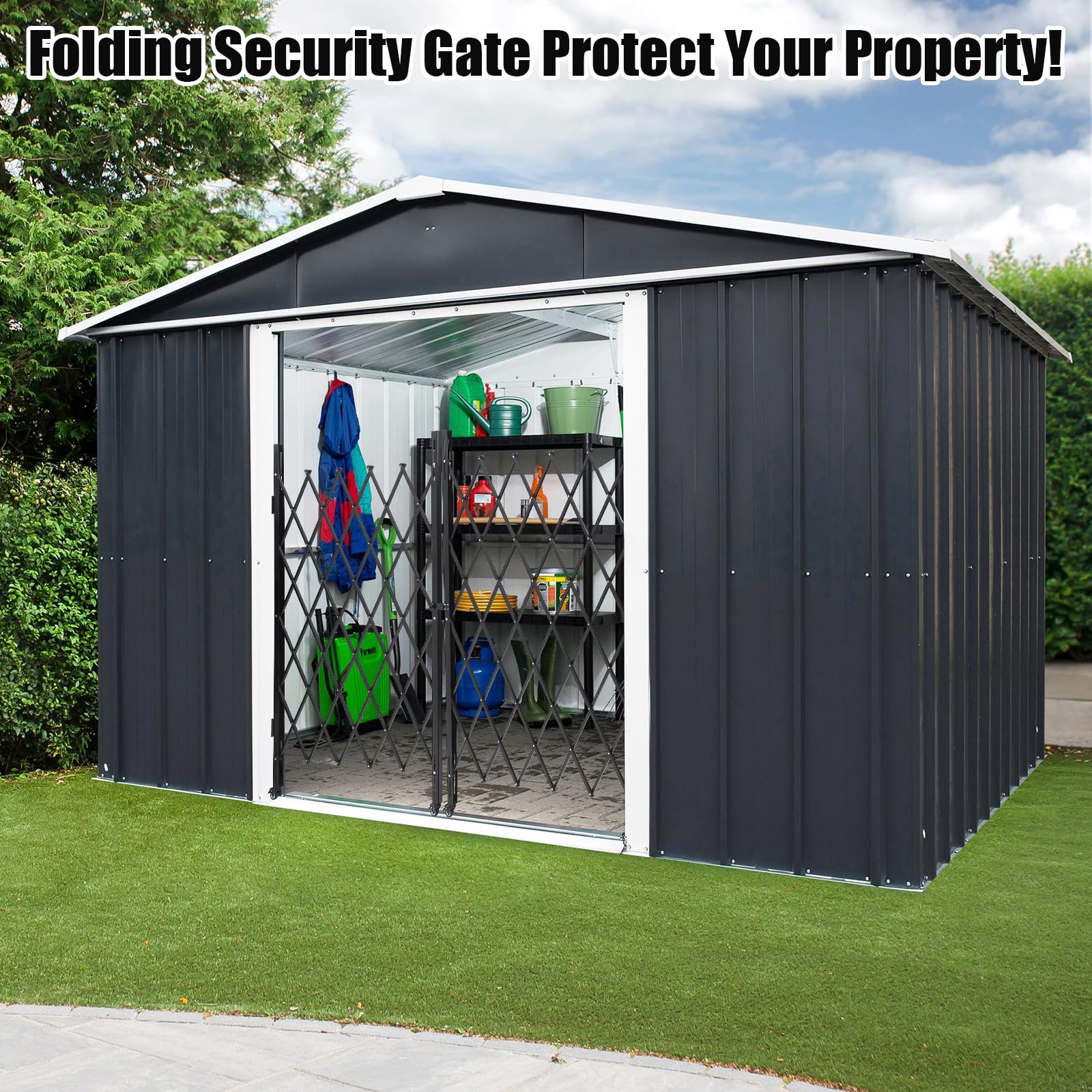 Cancello di sicurezza pieghevole Garvee in acciaio con rulli a 360°, flessibile e robusto, per la casa e l'industria, dimensioni standard, nero