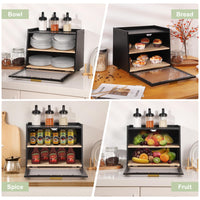 Garvee Contenitore Pane a Doppio Strato con Finestra, Grande Capacità, Bamboo Resistente, Chiusura Magnetica, Nero e Oro, Cucina Moderna