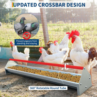 Mangiatoia per polli Garvee da 45 pollici, contenitore per mangime in acciaio zincato, grande, barra trasversale girevole, antiruggine, con scarico per polli e anatre all'aperto