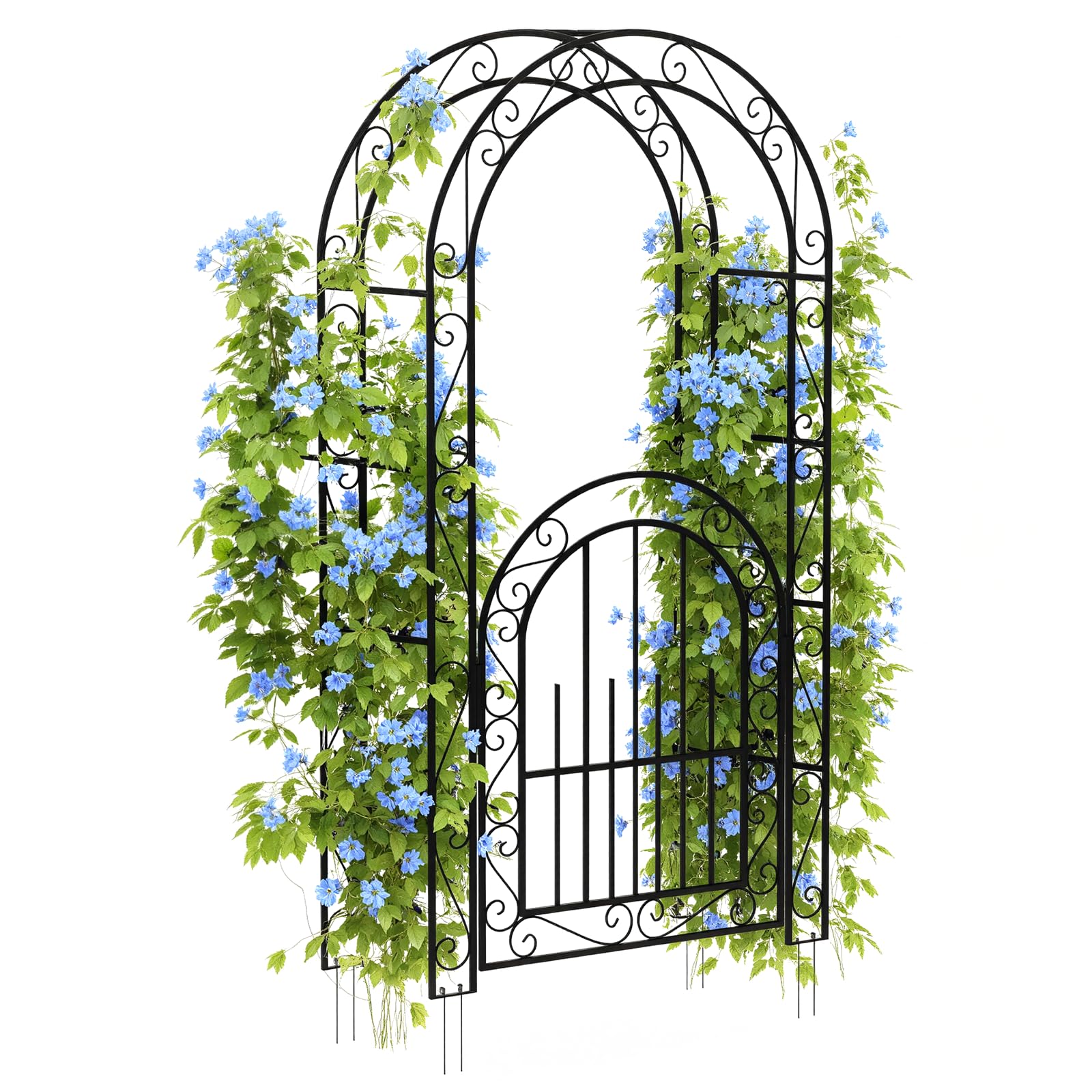 Arco da giardino in acciaio Garvee da 8 piedi, resistente alle intemperie, robusto, elegante, nero, con cancello, ideale per matrimoni e giardino
