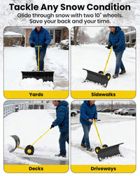 Pala da neve Garvee con ruote, lama in acciaio da 29", regolabile in 5 posizioni, impugnatura ergonomica per vialetto e giardino, base in plastica, nera