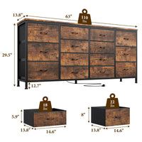 Mobile TV Garvee da 63" per TV da 65-75", 14 cassetti, tessile e legno, camera da letto e soggiorno, protezione antiribaltamento, alimentazione elettrica