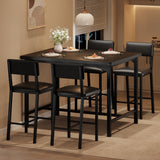 Set da pranzo Garvee per 4 persone con poggiapiedi e protezioni angolari, altezza bancone, sgabelli da bar imbottiti, struttura in metallo, piano in legno, compatto, per cucina e appartamento, multicolore - Nero retrò