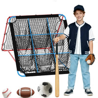 Rete da rimbalzo per baseball Garvee con 9 tasche, pieghevole e stabile per baseball, calcio, pallavolo, allenamento all'aperto e al chiuso