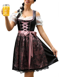 Garvee - Vestito tradizionale Dirndl Midi da donna, set da 3 pezzi, nero, per l'Oktoberfest e le occasioni speciali, taglia 36