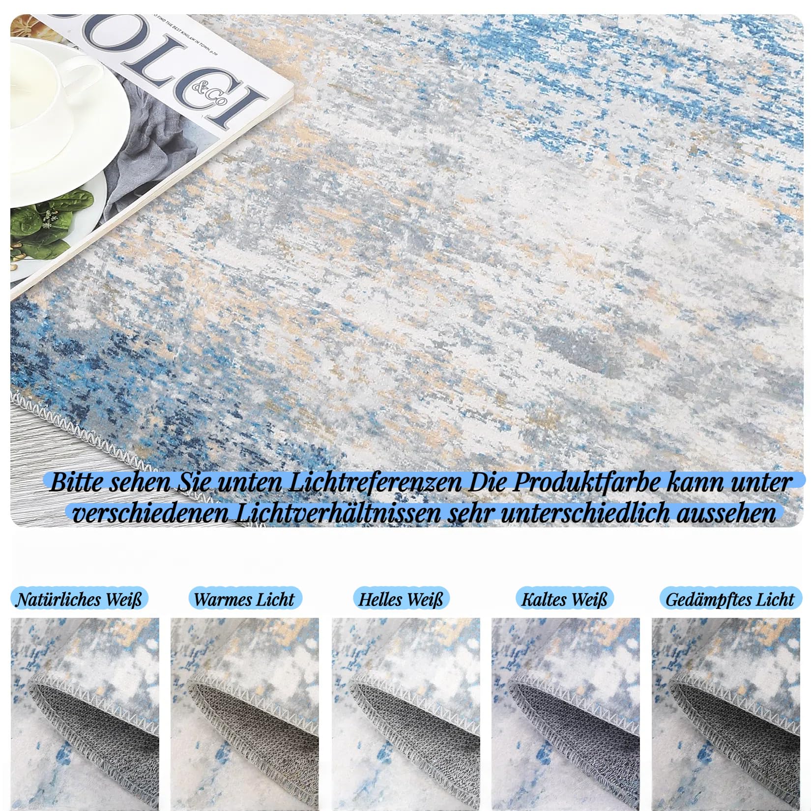 Tappeti astratti Garvee, design moderno, lavabili, tappeto grande per soggiorno, camera da letto, ufficio, 140x200 cm, grigio blu