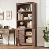 Libreria Garvee Farmhouse da 71" con ante, 5 ripiani, robusto legno MDF, venature del legno retrò, libreria per soggiorno e ufficio