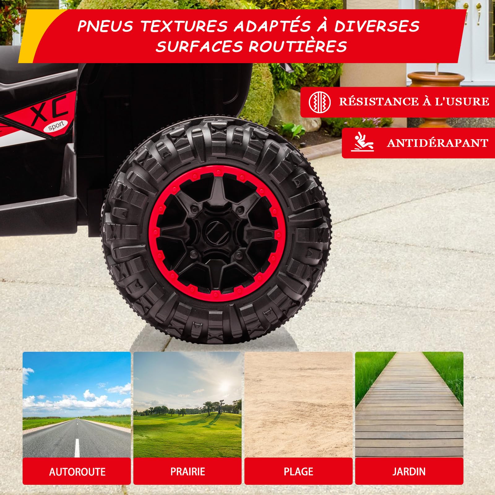 Garvee Kids Quad Rosso 83x53x56cm LED Musica Telecomando – Quad elettrico per bambini dai 3 anni in su con illuminazione e telecomando per genitori per giardino e parco giochi.