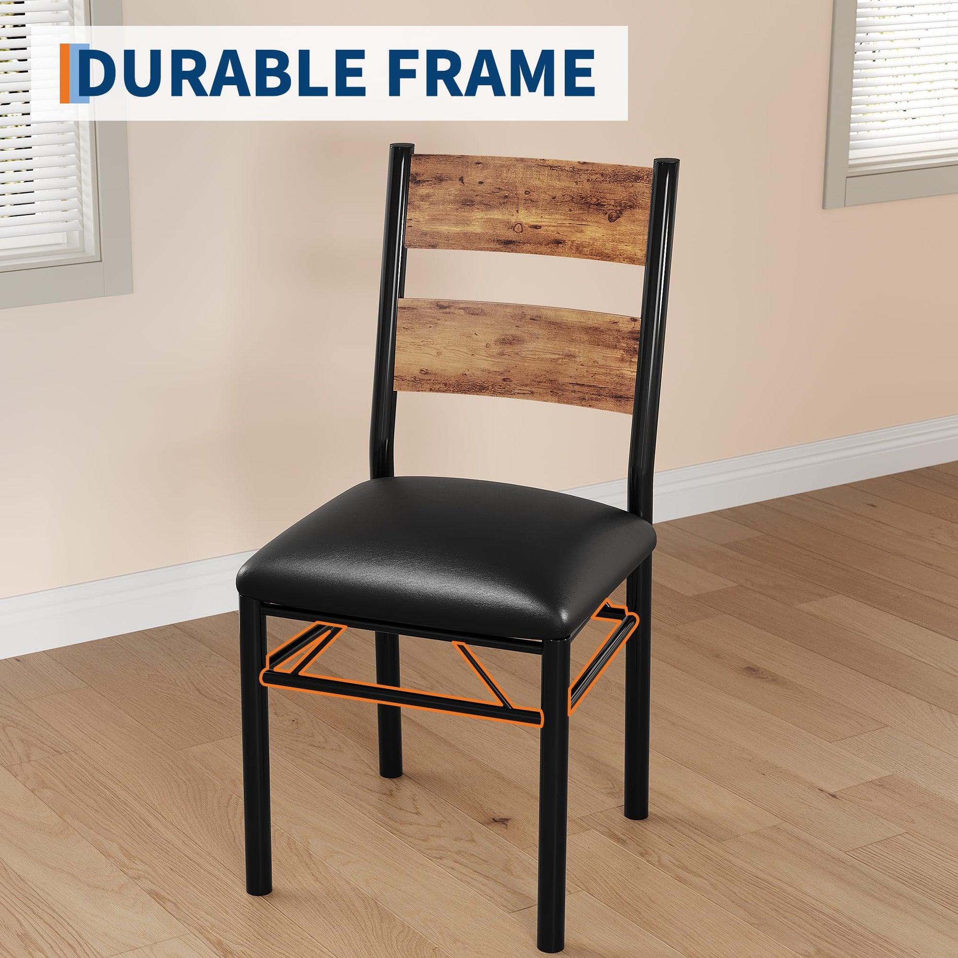 Set da pranzo Garvee per 2 persone con sedie imbottite, protezioni angolari, robusto legno MDF, ergonomico, salvaspazio, marrone, cucina e appartamento