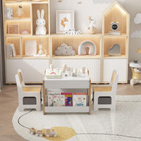 Garvee Set Tavolo e Sedie per Bambini 4 in 1 Tavolo Attività con Contenitore, Legno, Multifunzionale, Sicuro, per la Cameretta dei Bambini