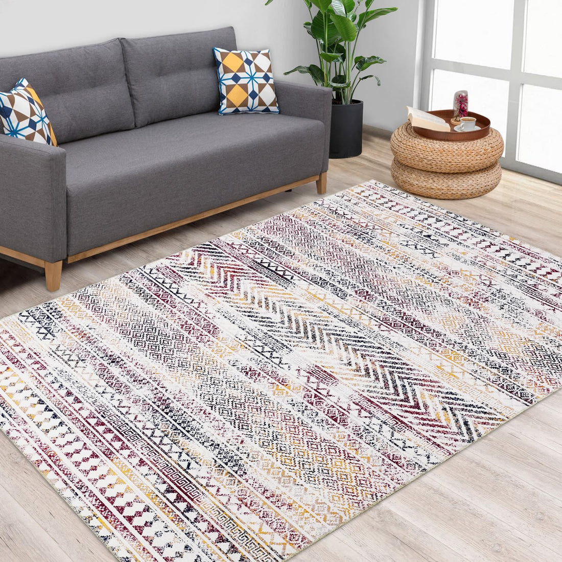 Garvee Tappeto Moderno Boho 160x200 cm Antiscivolo Lavabile in Lavatrice Fibra di Poliestere Basso Pelo per Soggiorno e Camera