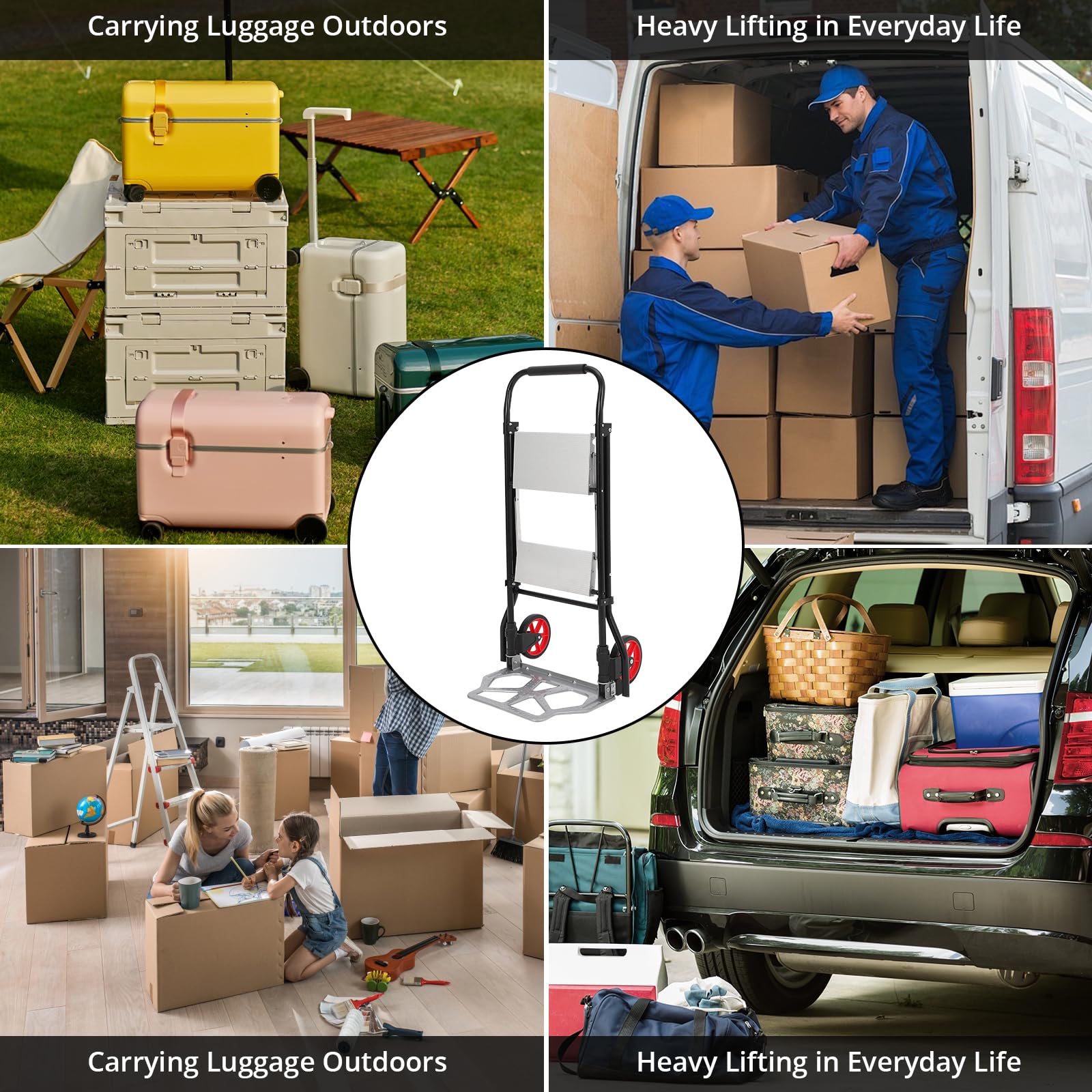 Garvee 2 in 1 scala pieghevole in alluminio e carrello a mano con capacità di 220 libbre, ruote pieghevoli, pedali antiscivolo per casa e cucina, portatile, leggero
