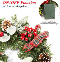 Ghirlanda natalizia GARVEE da 45 cm con 15 luci LED, pigne e bacche per la decorazione di porte e finestre, materiali naturali, stile festoso del bosco