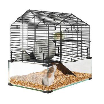 Gabbia per criceti Garvee a 3 piani con accessori, in metallo e vetro, 4 livelli, antigraffio, sicura per i bambini, versatile per piccoli animali, ideale per appartamenti