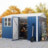 Garvee Capanno Da Giardino 305x244 cm 12,7 m³ Con Doppie Porte E Finestra A Croce, Acciaio Zincato Resistente Alle Intemperie, Sicuro Per Attrezzi E Motoslitte, Grigio - Blu