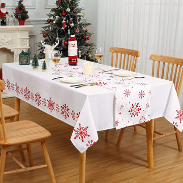 Garvee Tischdecke Natale Rotonda con Motivo Fiocchi di Neve, Doppio Strato 150GSM Poliestere, Resistente all'Acqua e Macchie, Lavabile in Lavatrice, per Cucina e Festa, Rosso, 150cm