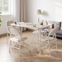 Tavolo pieghevole Garvee a 4 gambe, portatile, pieghevole, gambe in metallo, piano in similpelle, beige, per uso interno ed esterno
