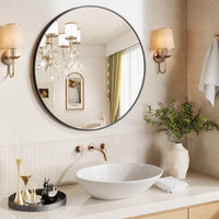 Specchio da parete rotondo nero Garvee da 30 pollici con cornice in metallo, moderno, antiruggine e antipolvere, per bagno, soggiorno, camera da letto
