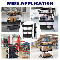 Carrello di servizio pieghevole Garvee, resistente, 176 libbre, con ruote girevoli a 360°, maniglia ergonomica, per ufficio e officina, telaio in alluminio, nero