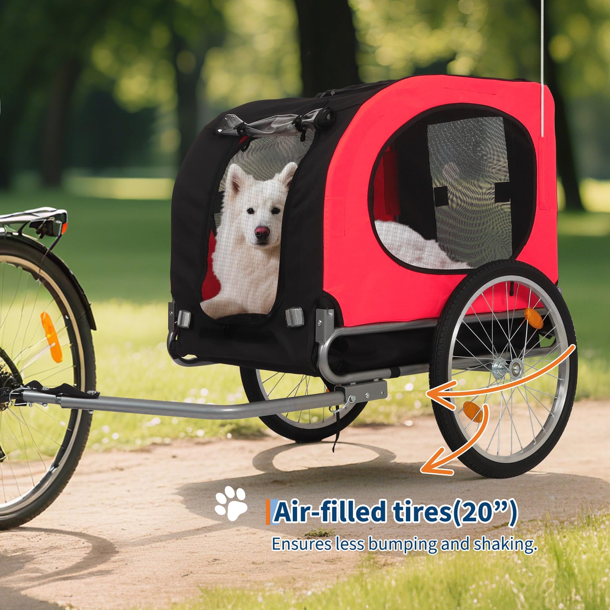 Rimorchio pieghevole per bici per cani Garvee, per cani di grossa taglia fino a 40 kg, pneumatici da 16", tessuto Oxford impermeabile, avventure all'aria aperta, nero